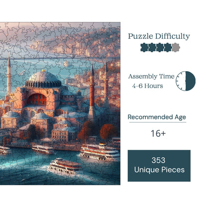 Holzpuzzle für Erwachsene, Hagia Sophia, Perle des Bosporus, Premium-Puzzle, 353 Teile, anspruchsvolles Holzpuzzle, 11,4"x11,4" (29 x 29 cm), einzigartige Form, Holzpuzzle für Erwachsene