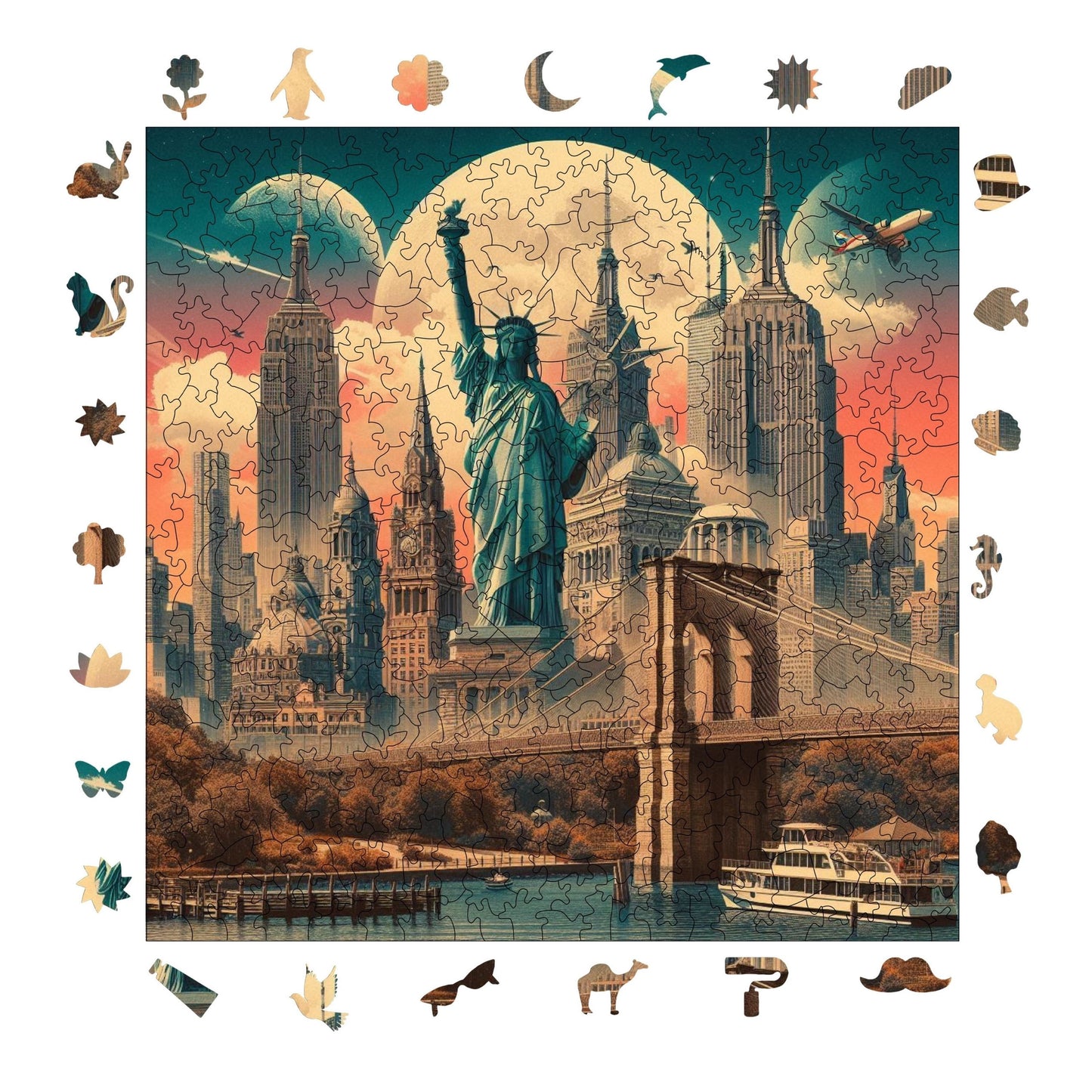 Holzpuzzle für Erwachsene, Kultige New York Premium Puzzles, 353 Teile anspruchsvolles Holzpuzzle, 11,4"x11,4" (29x29 cm) einzigartige Form, Holzpuzzles für Erwachsene