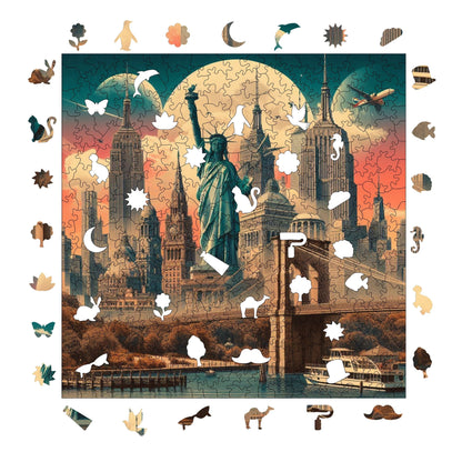 Holzpuzzle für Erwachsene, Kultige New York Premium Puzzles, 353 Teile anspruchsvolles Holzpuzzle, 11,4"x11,4" (29x29 cm) einzigartige Form, Holzpuzzles für Erwachsene