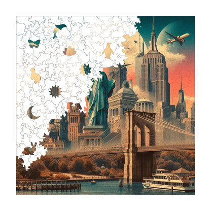 Holzpuzzle für Erwachsene, Kultige New York Premium Puzzles, 353 Teile anspruchsvolles Holzpuzzle, 11,4"x11,4" (29x29 cm) einzigartige Form, Holzpuzzles für Erwachsene