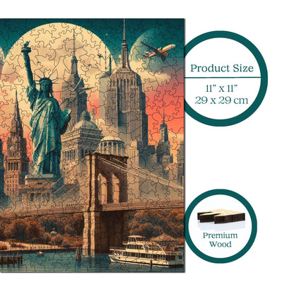 Holzpuzzle für Erwachsene, Kultige New York Premium Puzzles, 353 Teile anspruchsvolles Holzpuzzle, 11,4"x11,4" (29x29 cm) einzigartige Form, Holzpuzzles für Erwachsene
