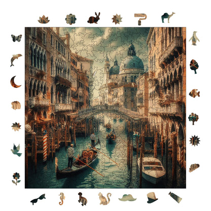Holzpuzzle für Erwachsene, Abend in Venedig, Premium-Puzzle, 353 Teile, anspruchsvolles Holzpuzzle, 11,4"x11,4" (29 x 29 cm), einzigartige Form, Holzpuzzle für Erwachsene
