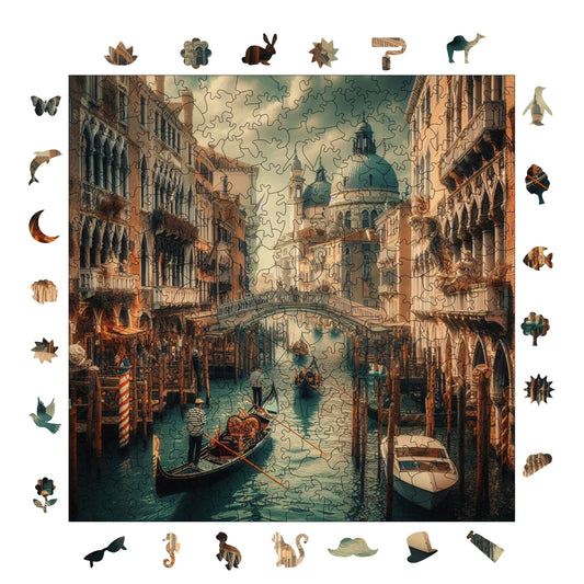 Yetişkinler İçin Ahşap Puzzle, Venedik'te Akşam Premium Puzzle, 353 Parça Zorlu Ahşap Yapboz, 11,4"x11,4" (29x29 cm) Benzersiz Şekil, Yetişkinler İçin Ahşap Yapbozlar