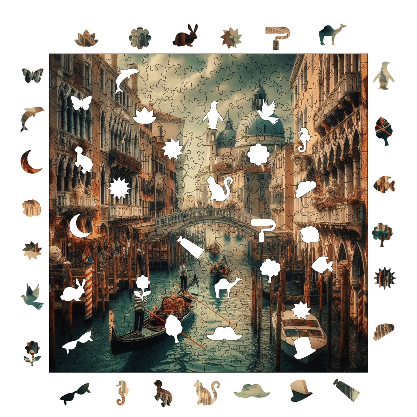 Holzpuzzle für Erwachsene, Abend in Venedig, Premium-Puzzle, 353 Teile, anspruchsvolles Holzpuzzle, 11,4"x11,4" (29 x 29 cm), einzigartige Form, Holzpuzzle für Erwachsene