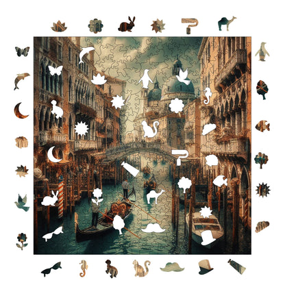 Holzpuzzle für Erwachsene, Abend in Venedig, Premium-Puzzle, 353 Teile, anspruchsvolles Holzpuzzle, 11,4"x11,4" (29 x 29 cm), einzigartige Form, Holzpuzzle für Erwachsene