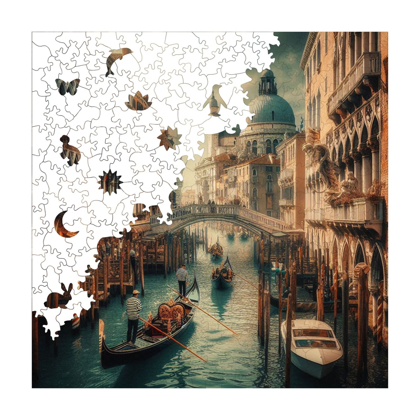 Holzpuzzle für Erwachsene, Abend in Venedig, Premium-Puzzle, 353 Teile, anspruchsvolles Holzpuzzle, 11,4"x11,4" (29 x 29 cm), einzigartige Form, Holzpuzzle für Erwachsene