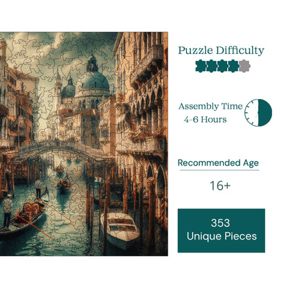 Holzpuzzle für Erwachsene, Abend in Venedig, Premium-Puzzle, 353 Teile, anspruchsvolles Holzpuzzle, 11,4"x11,4" (29 x 29 cm), einzigartige Form, Holzpuzzle für Erwachsene