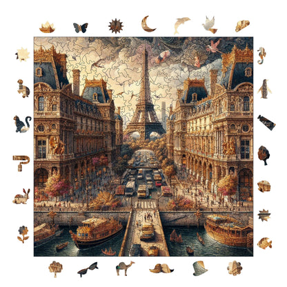 Holzpuzzle für Erwachsene, Märchenstadt Paris, Premium-Puzzle, 353 Teile, anspruchsvolles Holzpuzzle, 29 x 29 cm, einzigartige Form, Holzpuzzle für Erwachsene