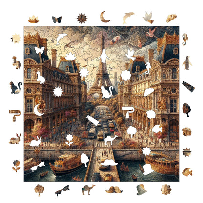 Holzpuzzle für Erwachsene, Märchenstadt Paris, Premium-Puzzle, 353 Teile, anspruchsvolles Holzpuzzle, 29 x 29 cm, einzigartige Form, Holzpuzzle für Erwachsene
