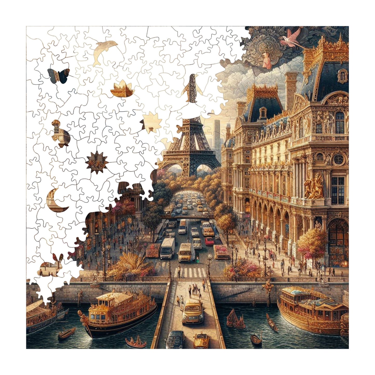 Holzpuzzle für Erwachsene, Märchenstadt Paris, Premium-Puzzle, 353 Teile, anspruchsvolles Holzpuzzle, 29 x 29 cm, einzigartige Form, Holzpuzzle für Erwachsene