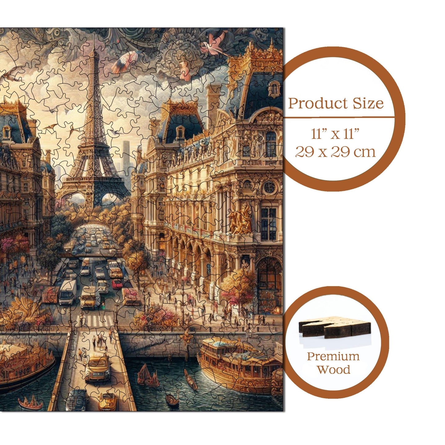 Holzpuzzle für Erwachsene, Märchenstadt Paris, Premium-Puzzle, 353 Teile, anspruchsvolles Holzpuzzle, 29 x 29 cm, einzigartige Form, Holzpuzzle für Erwachsene