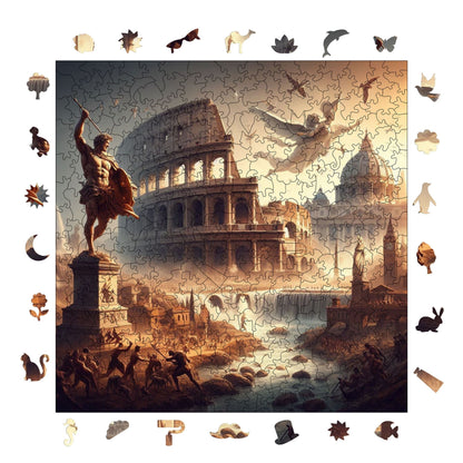 Holzpuzzle für Erwachsene, Antikes Rom Premium-Puzzle, 353 Teile anspruchsvolles Holzpuzzle, 11,4"x11,4" (29x29 cm) einzigartige Form, Holzpuzzle für Erwachsene