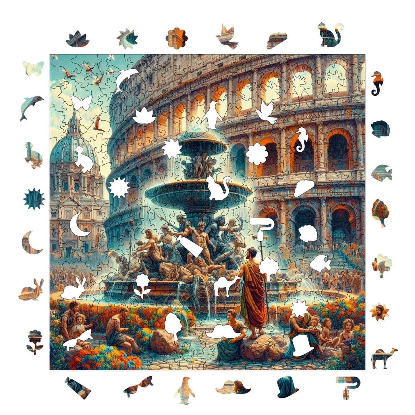 Holzpuzzle für Erwachsene, Legendäres Rom Premium-Puzzle, 353 Teile anspruchsvolles Holzpuzzle, 11,4"x11,4" (29x29 cm) einzigartige Form, Holzpuzzle für Erwachsene