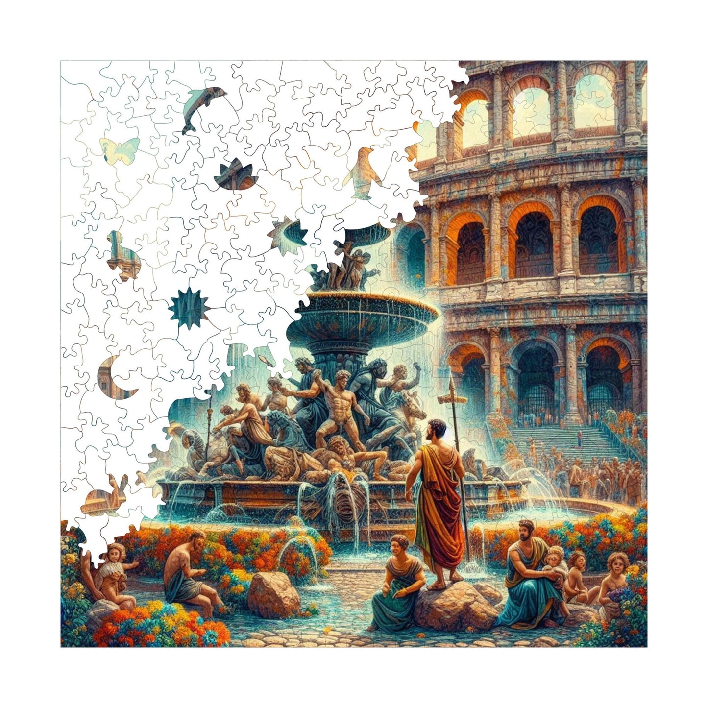 Holzpuzzle für Erwachsene, Legendäres Rom Premium-Puzzle, 353 Teile anspruchsvolles Holzpuzzle, 11,4"x11,4" (29x29 cm) einzigartige Form, Holzpuzzle für Erwachsene