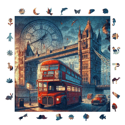 Yetişkinler İçin Ahşap Puzzle, Londra Premium Puzzle, 353 Parça Zorlu Ahşap Yapboz, 11,4"x11,4" (29x29 cm) Benzersiz Şekil, Yetişkinler İçin Ahşap Yapbozlar