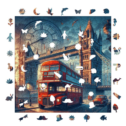 Holzpuzzle für Erwachsene, London Premium Puzzle, 353 Teile anspruchsvolles Holzpuzzle, 11,4"x11,4" (29x29 cm) einzigartige Form, Holzpuzzle für Erwachsene