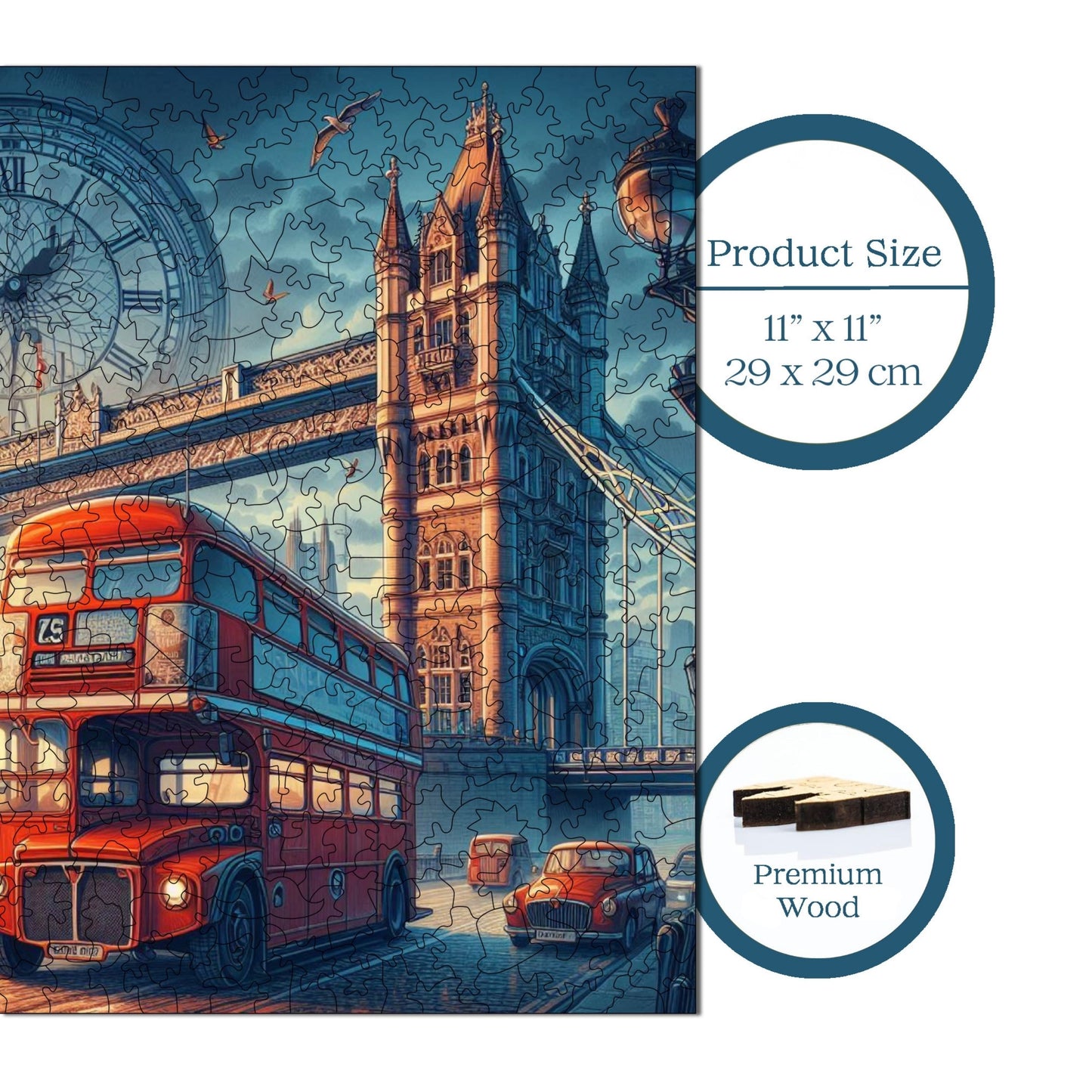 Holzpuzzle für Erwachsene, London Premium Puzzle, 353 Teile anspruchsvolles Holzpuzzle, 11,4"x11,4" (29x29 cm) einzigartige Form, Holzpuzzle für Erwachsene