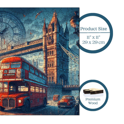 Holzpuzzle für Erwachsene, London Premium Puzzle, 353 Teile anspruchsvolles Holzpuzzle, 11,4"x11,4" (29x29 cm) einzigartige Form, Holzpuzzle für Erwachsene