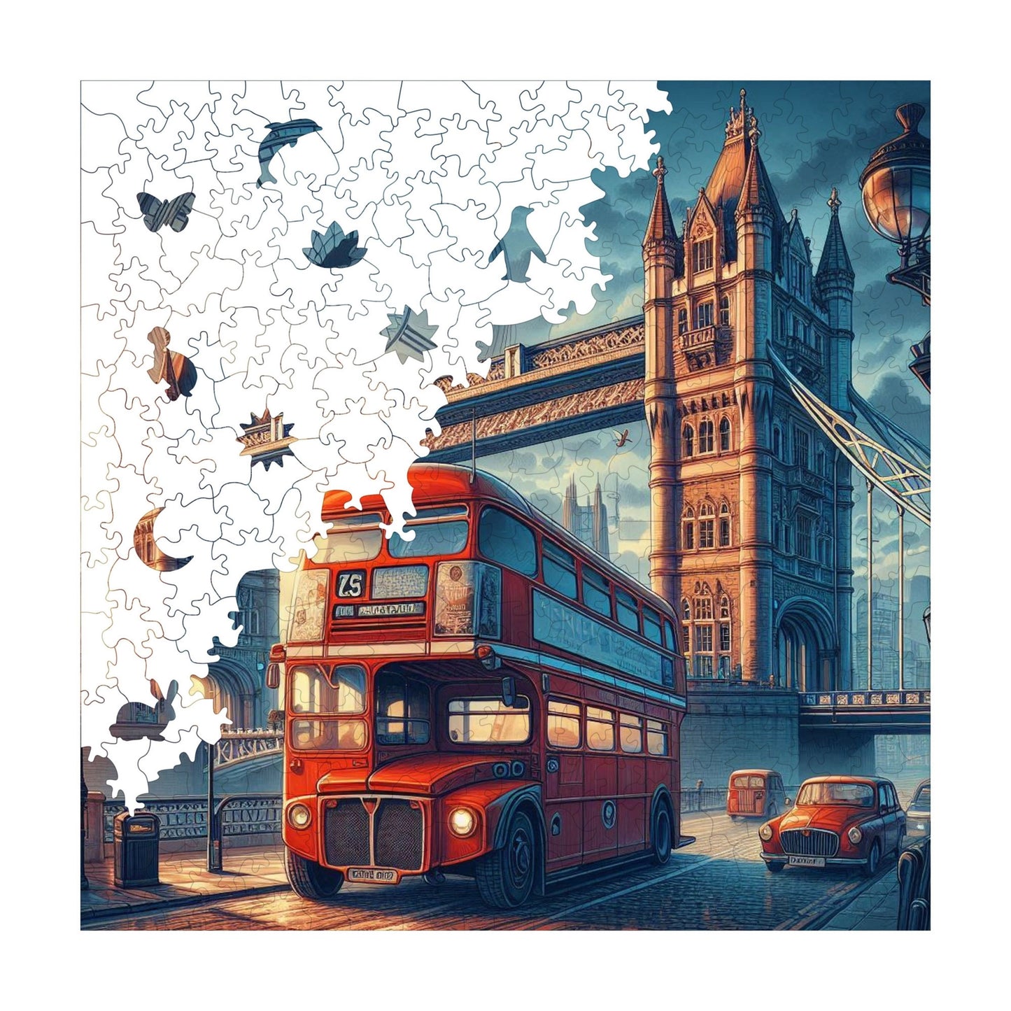 Holzpuzzle für Erwachsene, London Premium Puzzle, 353 Teile anspruchsvolles Holzpuzzle, 11,4"x11,4" (29x29 cm) einzigartige Form, Holzpuzzle für Erwachsene