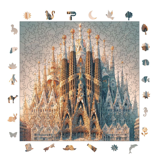 Yetişkinler İçin Ahşap Puzzle, La Sagrada Familia Premium Puzzle, 353 Parça Zorlu Ahşap Yapboz, 11,4"x11,4" (29x29 cm) Benzersiz Şekil, Yetişkinler İçin Ahşap Yapbozlar
