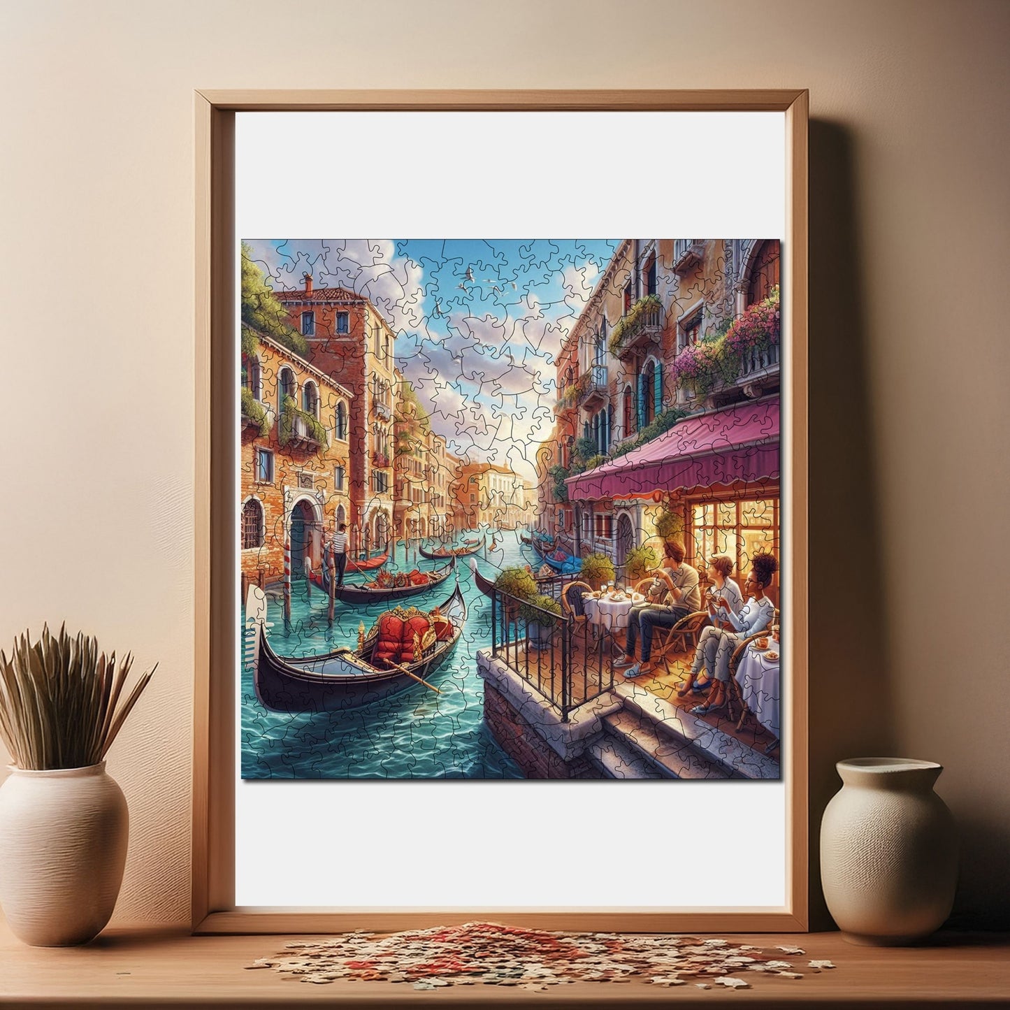 Holzpuzzle für Erwachsene, Nachmittag in Venedig Premium-Puzzle, 353 Teile anspruchsvolles Holzpuzzle, 11,4"x11,4" (29x29 cm) einzigartige Form, Holzpuzzle für Erwachsene