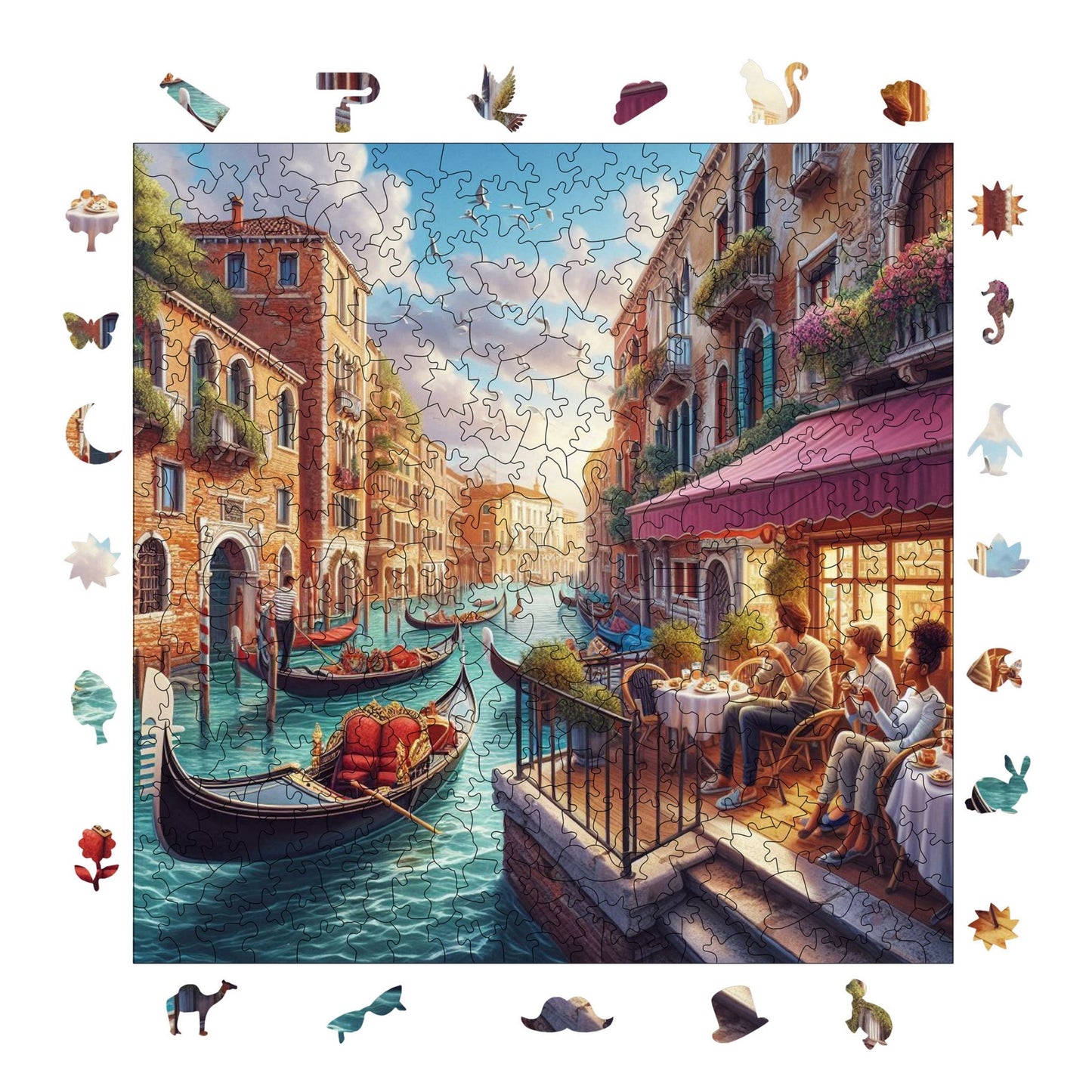 Holzpuzzle für Erwachsene, Nachmittag in Venedig Premium-Puzzle, 353 Teile anspruchsvolles Holzpuzzle, 11,4"x11,4" (29x29 cm) einzigartige Form, Holzpuzzle für Erwachsene