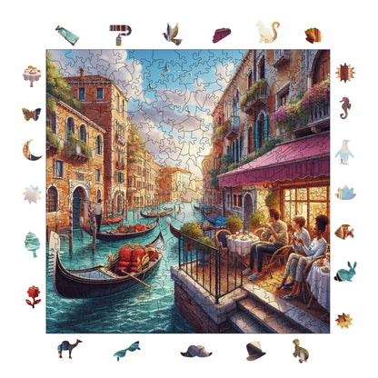 Holzpuzzle für Erwachsene, Nachmittag in Venedig Premium-Puzzle, 353 Teile anspruchsvolles Holzpuzzle, 11,4"x11,4" (29x29 cm) einzigartige Form, Holzpuzzle für Erwachsene