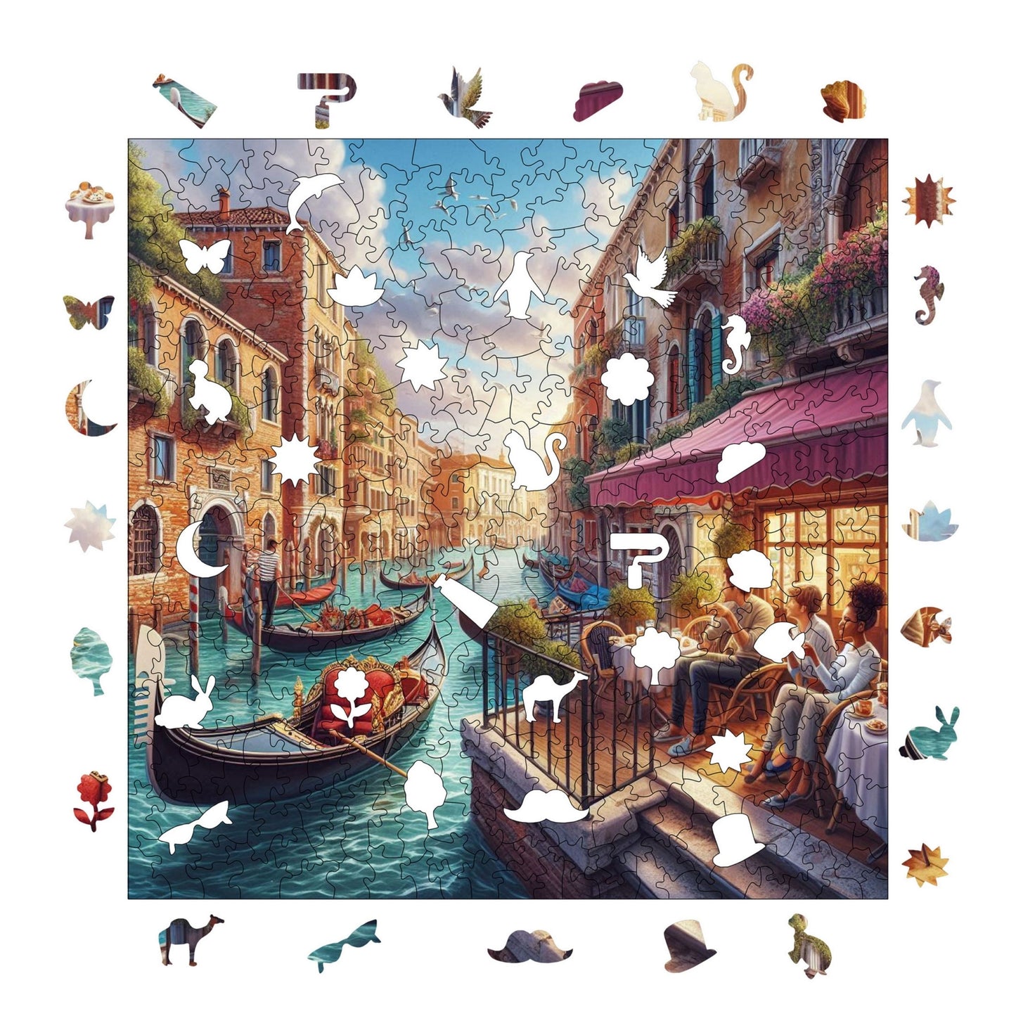 Holzpuzzle für Erwachsene, Nachmittag in Venedig Premium-Puzzle, 353 Teile anspruchsvolles Holzpuzzle, 11,4"x11,4" (29x29 cm) einzigartige Form, Holzpuzzle für Erwachsene