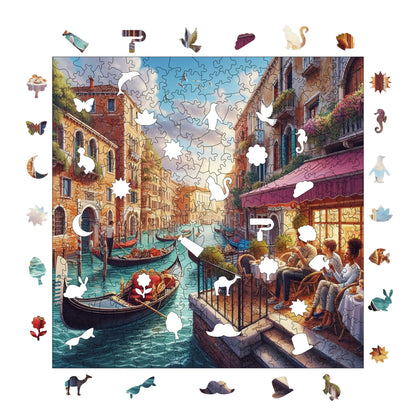 Holzpuzzle für Erwachsene, Nachmittag in Venedig Premium-Puzzle, 353 Teile anspruchsvolles Holzpuzzle, 11,4"x11,4" (29x29 cm) einzigartige Form, Holzpuzzle für Erwachsene
