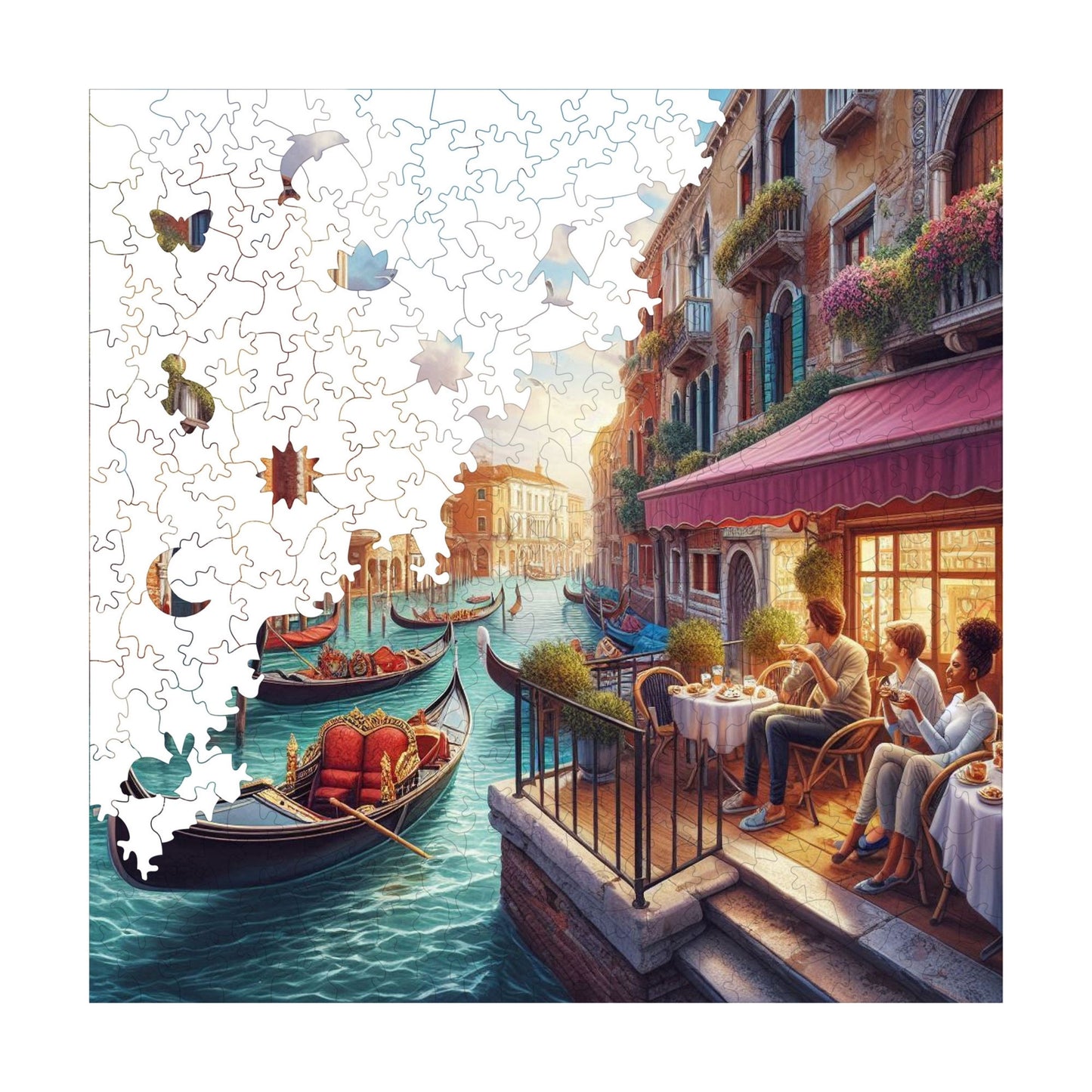 Holzpuzzle für Erwachsene, Nachmittag in Venedig Premium-Puzzle, 353 Teile anspruchsvolles Holzpuzzle, 11,4"x11,4" (29x29 cm) einzigartige Form, Holzpuzzle für Erwachsene