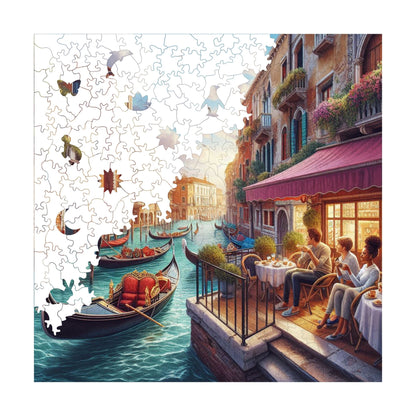 Holzpuzzle für Erwachsene, Nachmittag in Venedig Premium-Puzzle, 353 Teile anspruchsvolles Holzpuzzle, 11,4"x11,4" (29x29 cm) einzigartige Form, Holzpuzzle für Erwachsene
