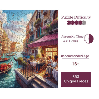 Holzpuzzle für Erwachsene, Nachmittag in Venedig Premium-Puzzle, 353 Teile anspruchsvolles Holzpuzzle, 11,4"x11,4" (29x29 cm) einzigartige Form, Holzpuzzle für Erwachsene