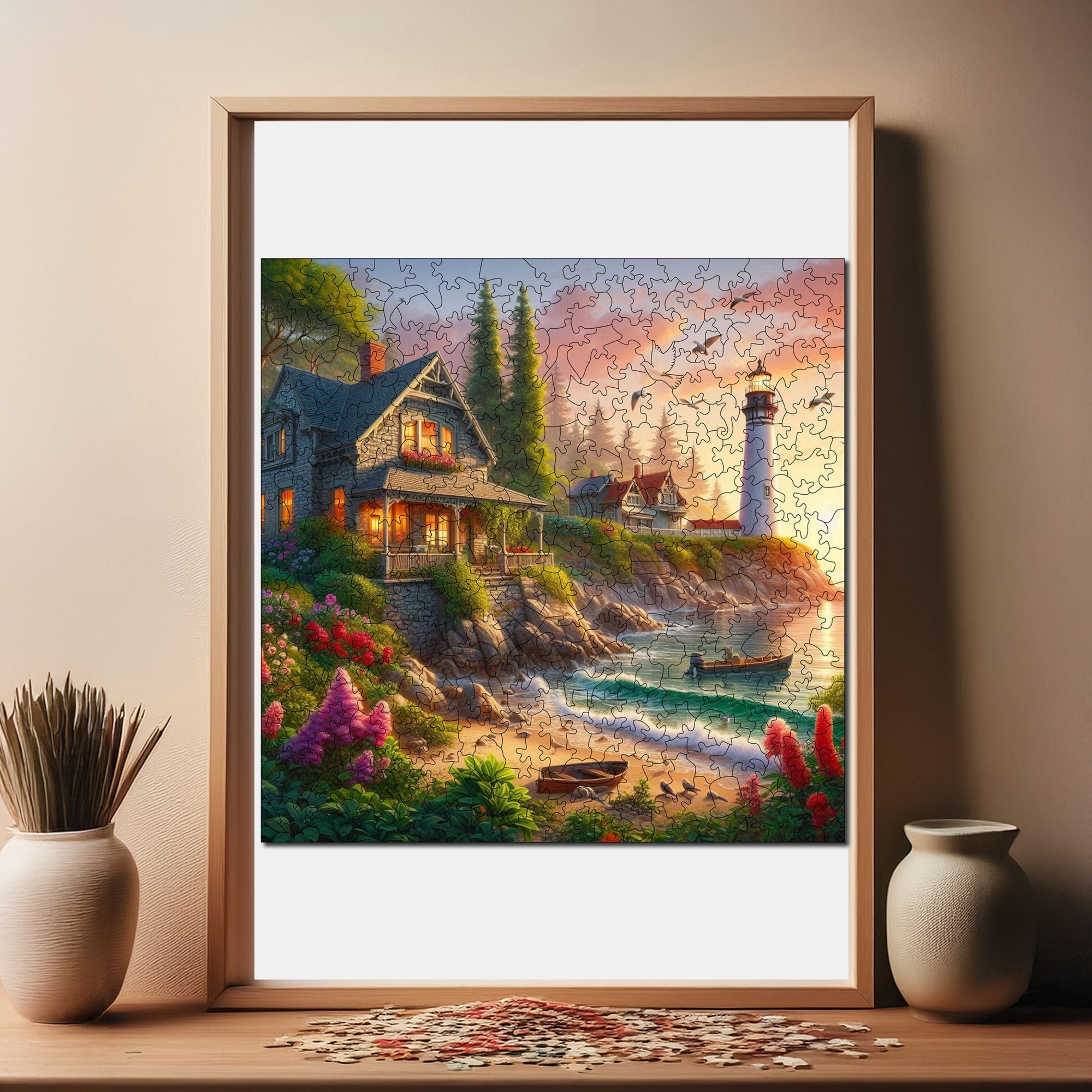 Deniz Feneri ve Taş Ev - Ahşap Puzzle