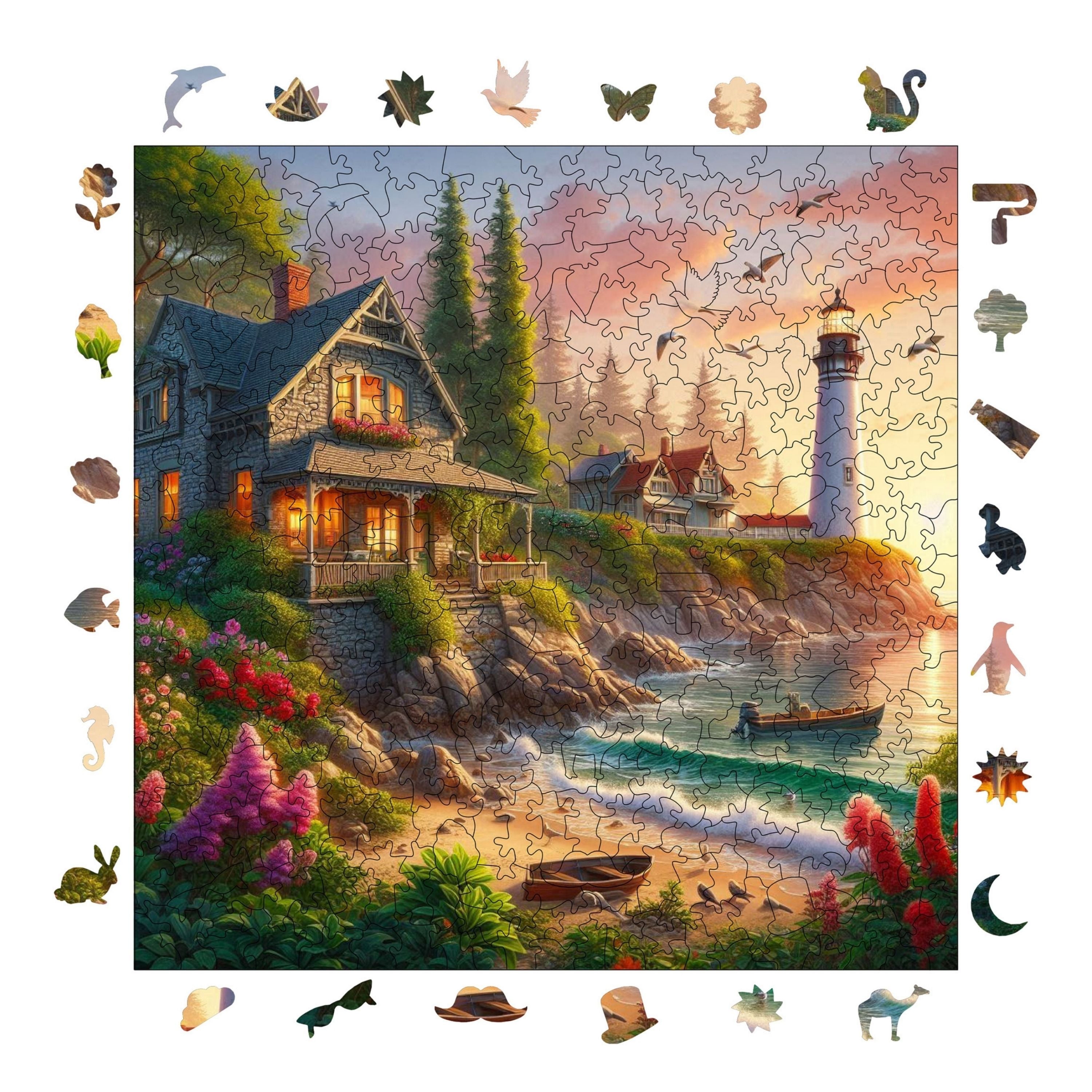 Deniz Feneri ve Taş Ev - Ahşap Puzzle