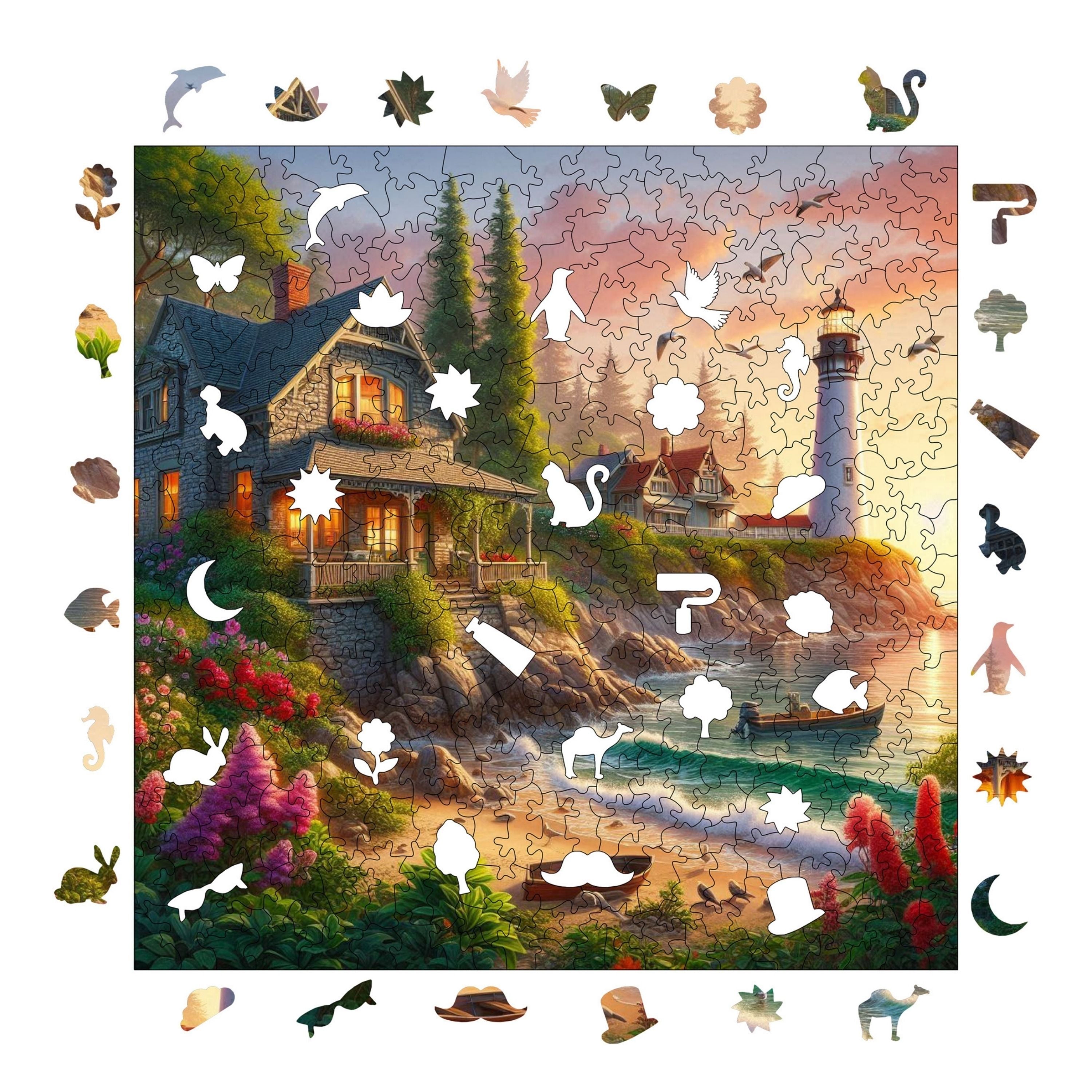 Deniz Feneri ve Taş Ev - Ahşap Puzzle