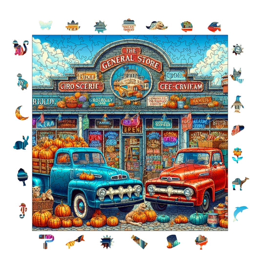 Yetişkinler İçin Ahşap Puzzle, Küçük Kasaba Pazarı Premium Puzzle, 353 Parça Zorlu Ahşap Yapboz, 11,4"x11,4" (29x29 cm) Benzersiz Şekil, Yetişkinler İçin Ahşap Yapbozlar