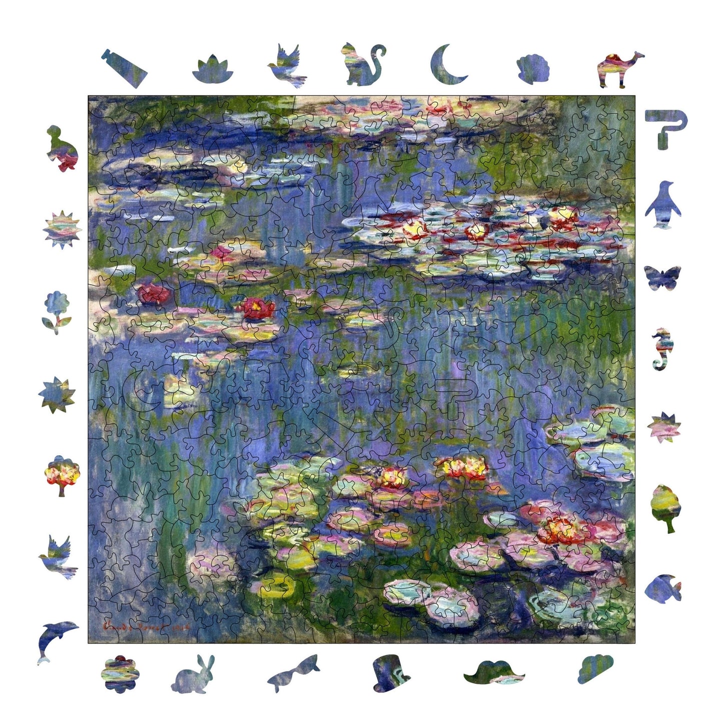 Yetişkinler İçin Ahşap Puzzle, Claude Monet Nilüferler Premium Puzzle, 353 Parça Zorlu Ahşap Yapboz, 11,4"x11,4" (29x29 cm) Benzersiz Şekil, Yetişkinler İçin Ahşap Yapbozlar