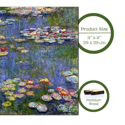 Yetişkinler İçin Ahşap Puzzle, Claude Monet Nilüferler Premium Puzzle, 353 Parça Zorlu Ahşap Yapboz, 11,4"x11,4" (29x29 cm) Benzersiz Şekil, Yetişkinler İçin Ahşap Yapbozlar