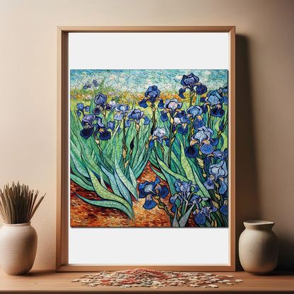 Holzpuzzle für Erwachsene, Reproduktion von Van Goghs Schwertlilien, Premium-Puzzle, 353 Teile, anspruchsvolles Holzpuzzle, 29 x 29 cm, einzigartige Form, Holzpuzzle für Erwachsene