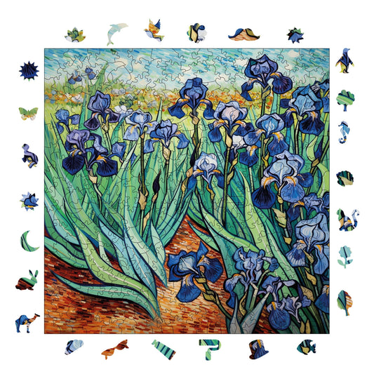 Yetişkinler İçin Ahşap Puzzle, Van Gogh İrisler Premium Puzzle, 353 Parça Zorlu Ahşap Yapboz, 11,4"x11,4" (29x29 cm) Benzersiz Şekil, Yetişkinler İçin Ahşap Yapbozlar