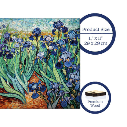 Holzpuzzle für Erwachsene, Reproduktion von Van Goghs Schwertlilien, Premium-Puzzle, 353 Teile, anspruchsvolles Holzpuzzle, 29 x 29 cm, einzigartige Form, Holzpuzzle für Erwachsene