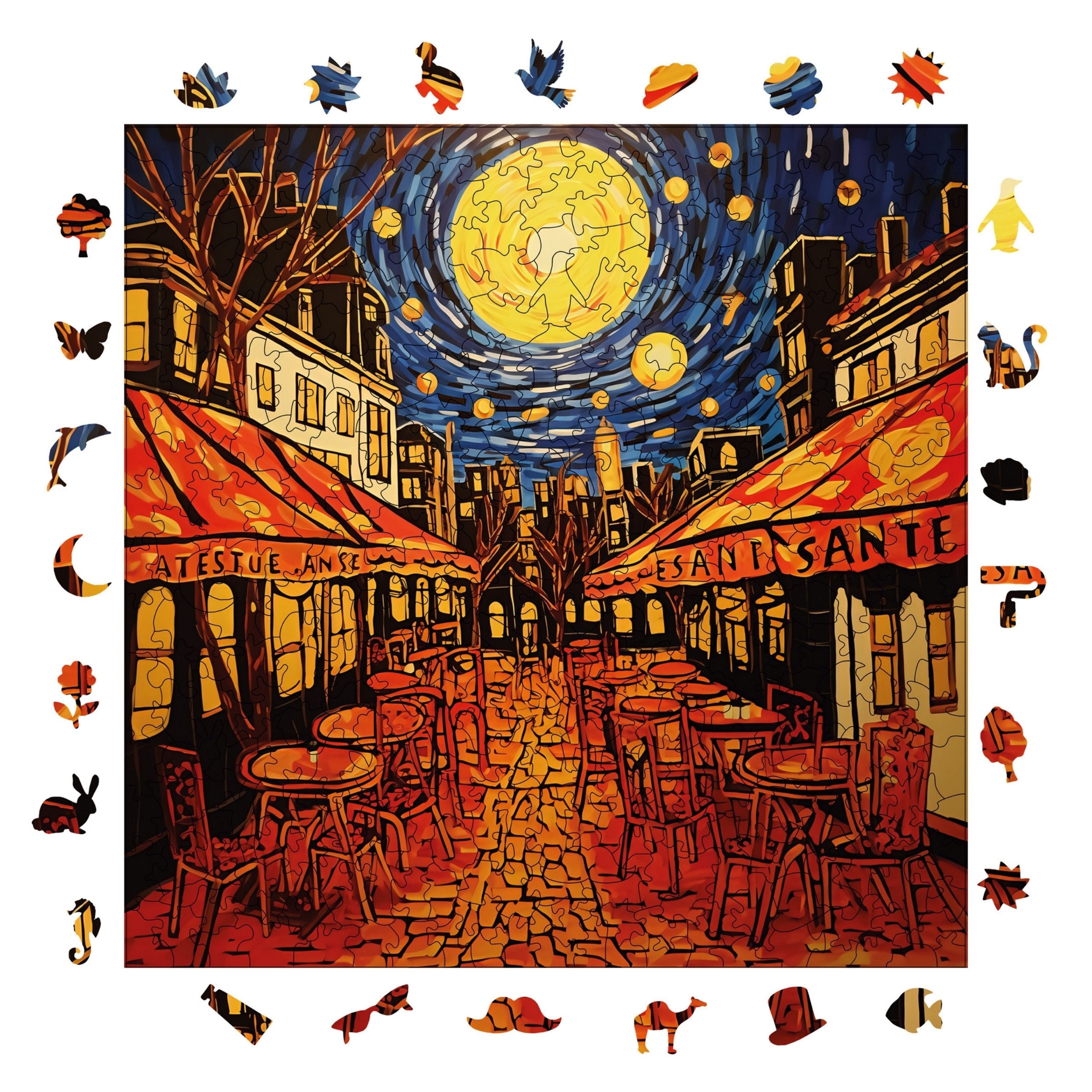 Van Gogh Kafe Terasta Yıldızlı Gece - Ahşap Puzzle