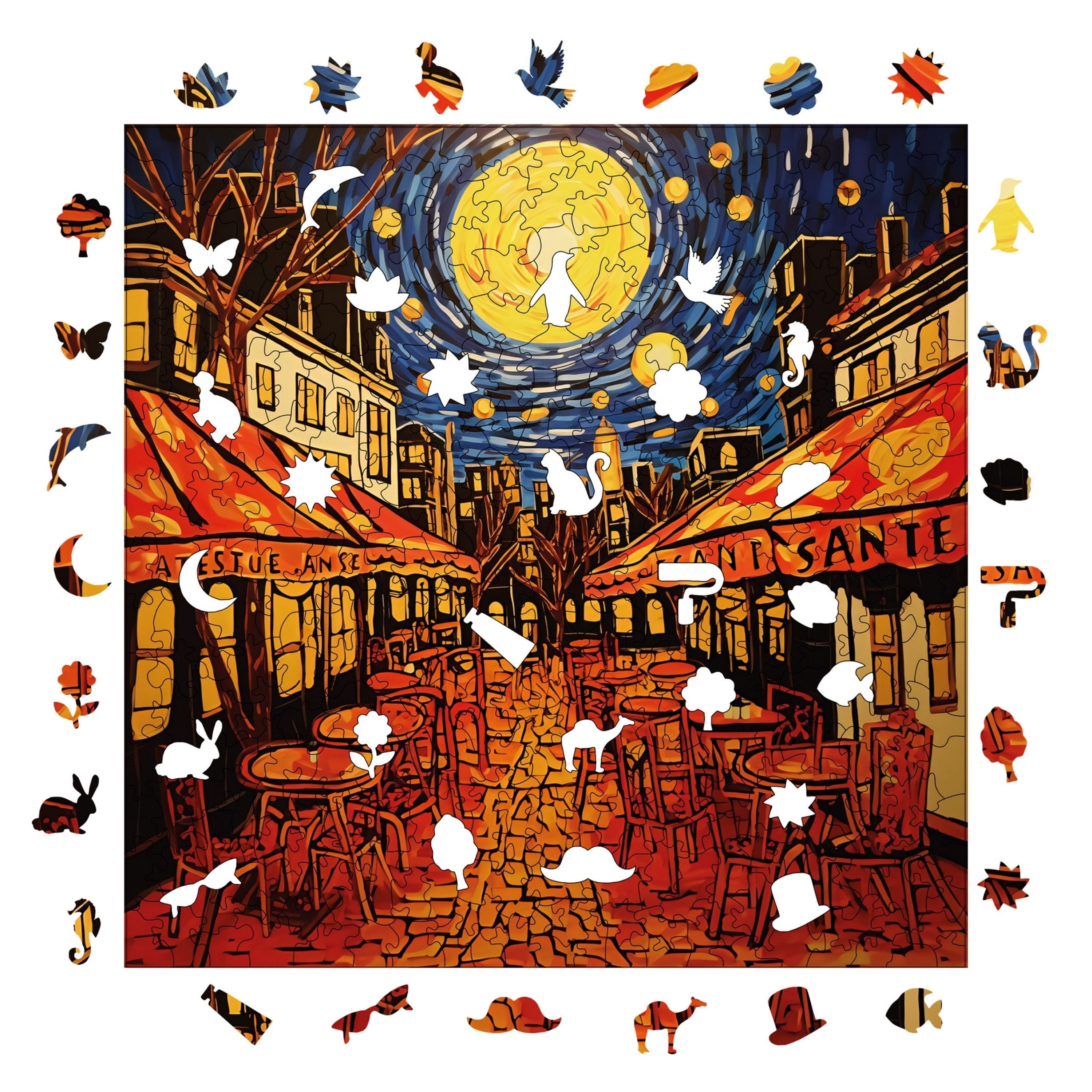 Van Gogh Kafe Terasta Yıldızlı Gece - Ahşap Puzzle