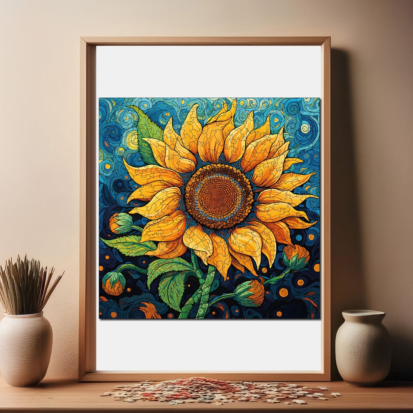 Holzpuzzle für Erwachsene, Sonnenblumen-Premium-Puzzle, 353 Teile, anspruchsvolles Holzpuzzle, 11,4"x11,4" (29 x 29 cm), einzigartige Form, Holzpuzzle für Erwachsene