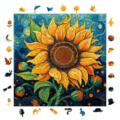 Holzpuzzle für Erwachsene, Sonnenblumen-Premium-Puzzle, 353 Teile, anspruchsvolles Holzpuzzle, 11,4"x11,4" (29 x 29 cm), einzigartige Form, Holzpuzzle für Erwachsene