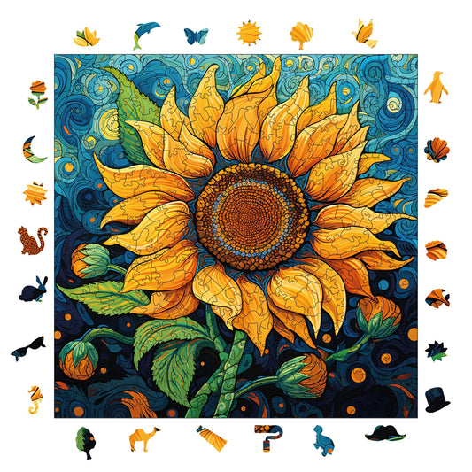 Yetişkinler İçin Ahşap Puzzle, Ayçiçeği Premium Puzzle, 353 Parça Zorlu Ahşap Yapboz, 11,4"x11,4" (29x29 cm) Benzersiz Şekil, Yetişkinler İçin Ahşap Yapbozlar