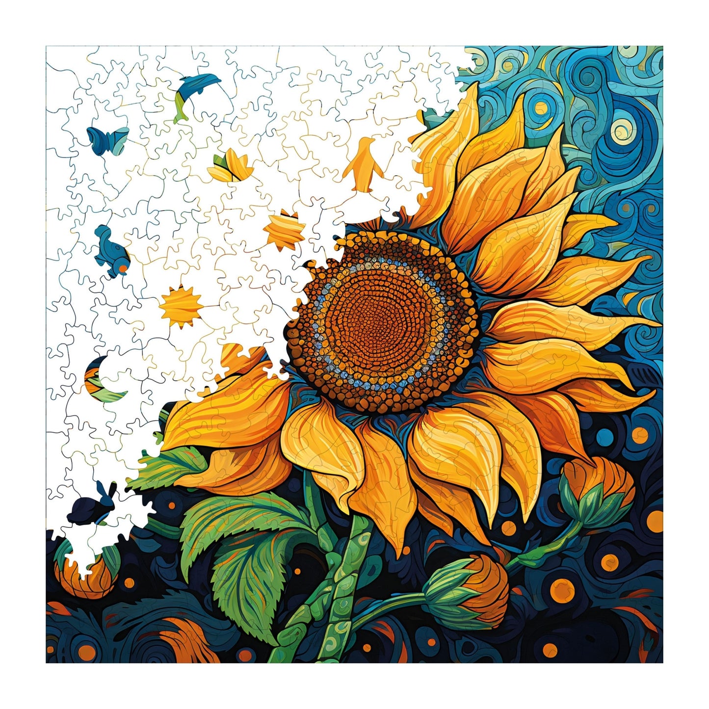 Holzpuzzle für Erwachsene, Sonnenblumen-Premium-Puzzle, 353 Teile, anspruchsvolles Holzpuzzle, 11,4"x11,4" (29 x 29 cm), einzigartige Form, Holzpuzzle für Erwachsene