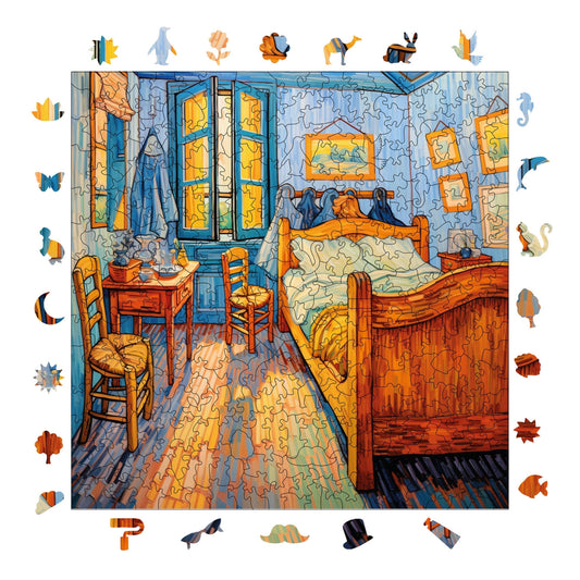 Yetişkinler İçin Ahşap Puzzle, Van Gogh Yatak Odası Reprodüksiyonu Premium Puzzle, 353 Parça Zorlu Ahşap Yapboz, 11,4"x11,4" (29x29 cm) Benzersiz Şekil, Yetişkinler İçin Ahşap Yapbozlar