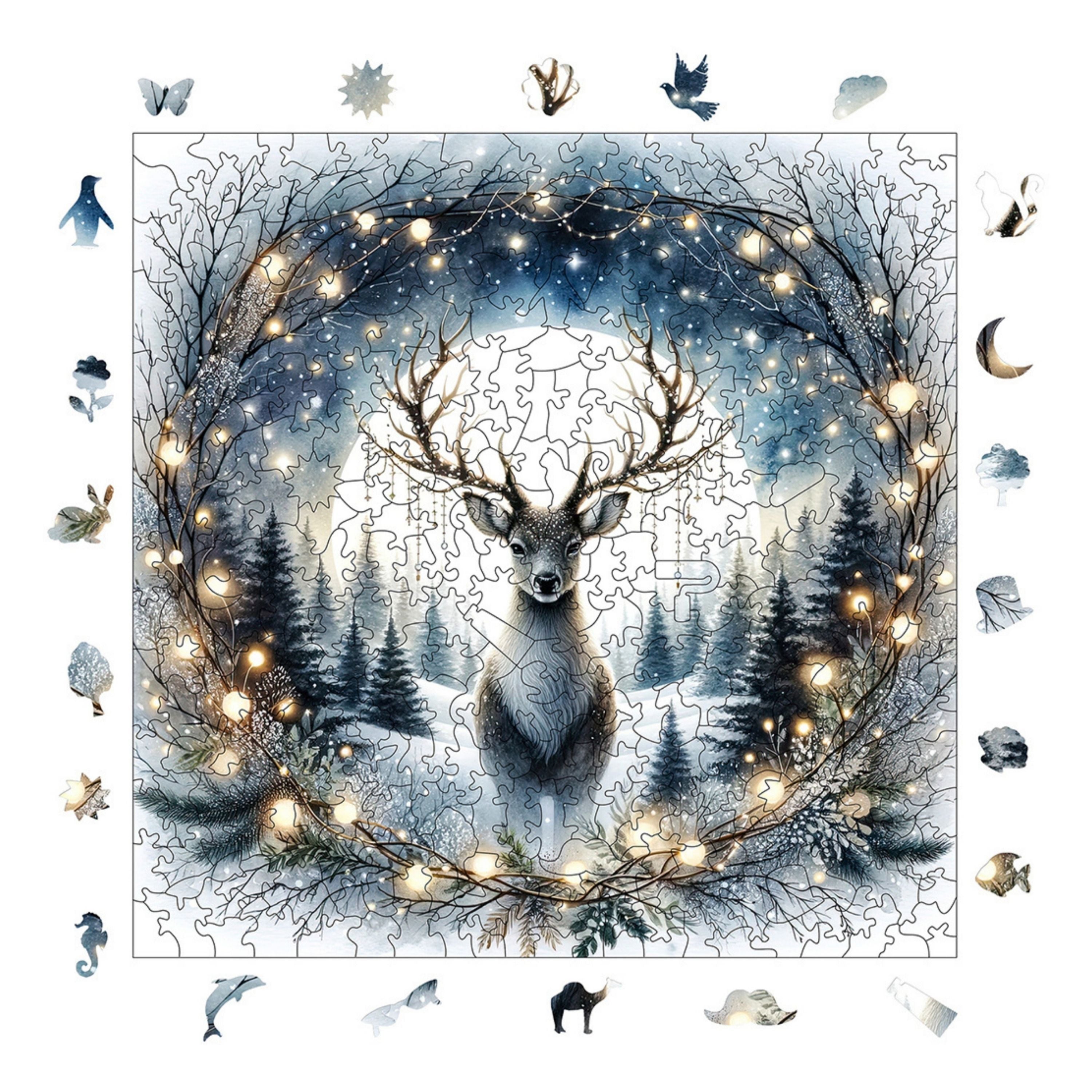 Gümüş Ayın Altındaki Geyik - Ahşap Puzzle