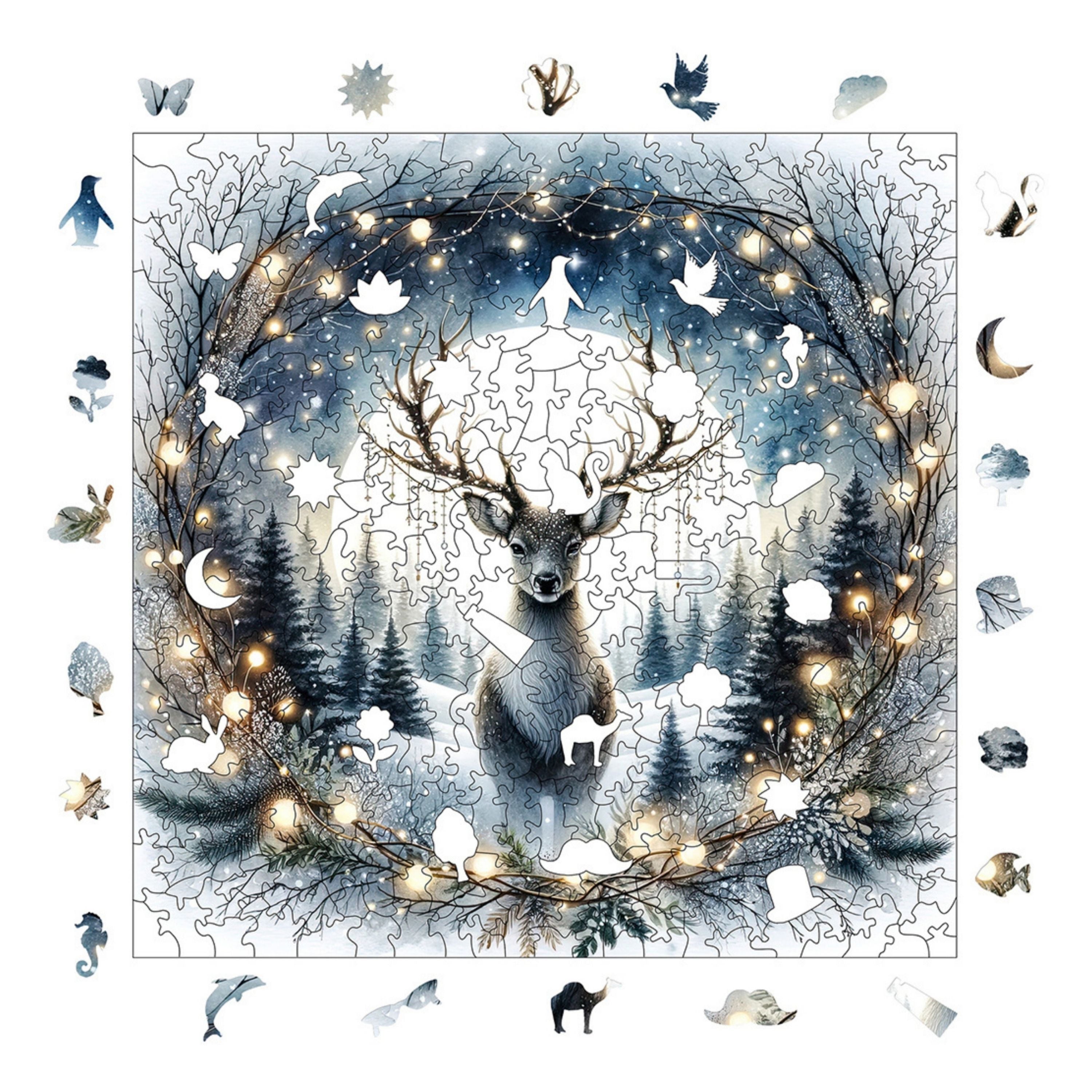Gümüş Ayın Altındaki Geyik - Ahşap Puzzle